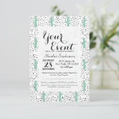 Modern Artistic Abstract Cactus and Triangles Invitation (Standing Front)