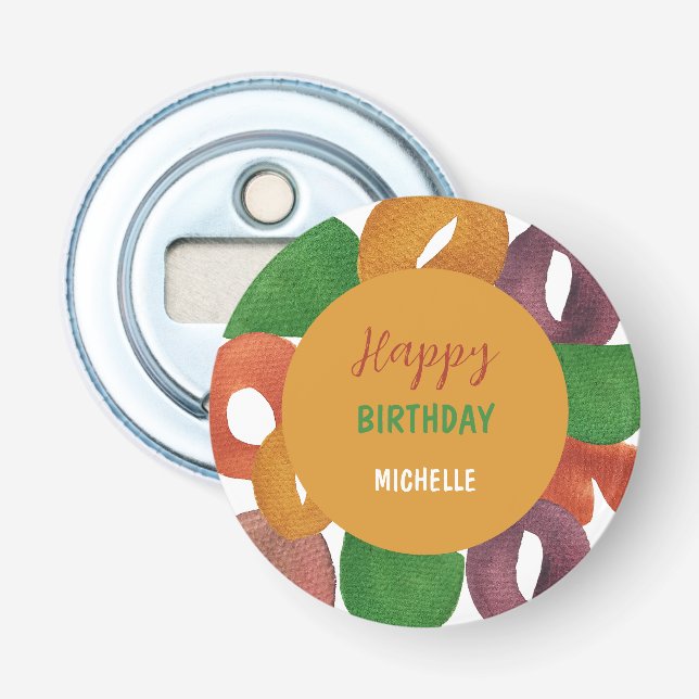 Modern Artistic Autumn Colorful Pattern Birthday Bottle Opener (Front)