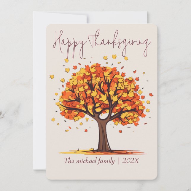 Modern Artistic Autumn Tree Happy Thanksgiving Holiday Card (Front)