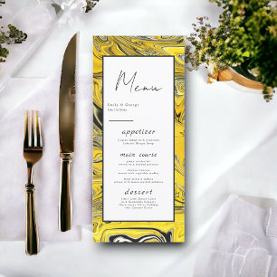 Modern Artistic Black Gold Abstract Paint Wedding Menu