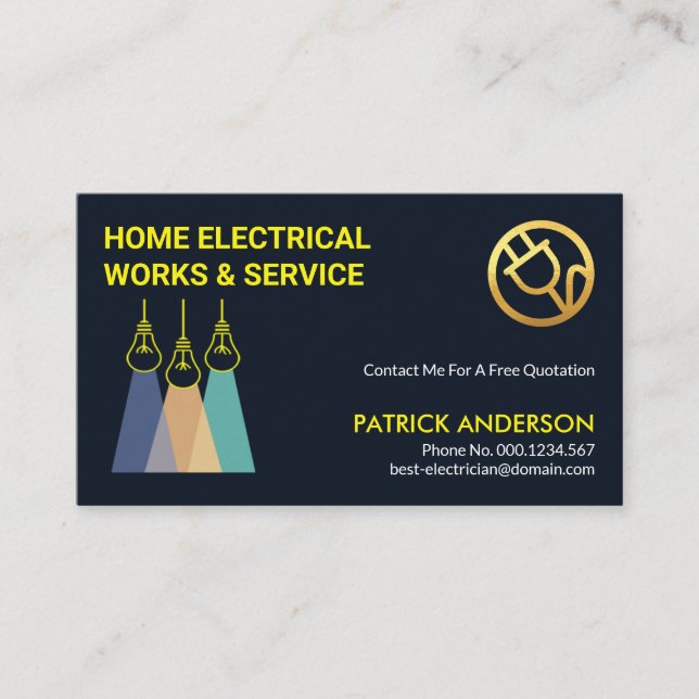 Modern Artistic Colorful Light Bulbs Electrician Business Card (Front)