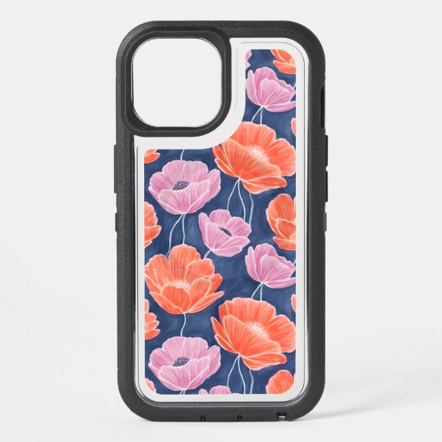 Modern Artistic Coral Pink Poppies Floral iPhone 15 Case (Back)