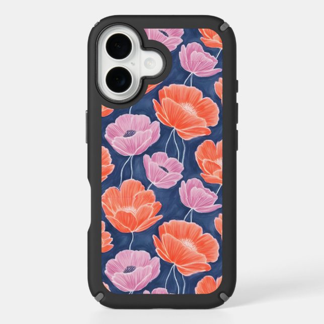 Modern Artistic Coral Pink Poppies Floral Speck iPhone Case (Front)