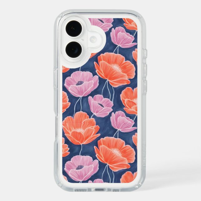 Modern Artistic Coral Pink Poppies Floral Speck iPhone Case (Front)