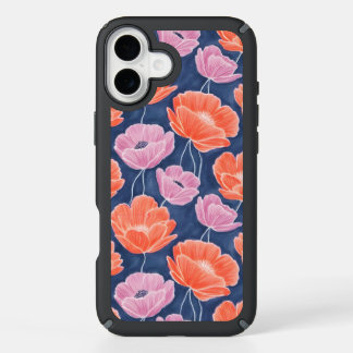Modern Artistic Coral Pink Poppies Floral iPhone 16 Plus Case