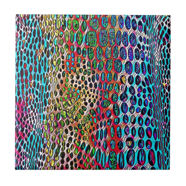 Modern Artistic Fall Toned Snake Skin Pattern Ceramic Tile (Front)