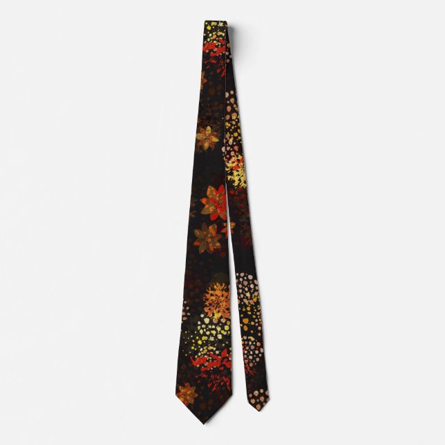 Modern artistic floral design brown fall colors tie (Front)