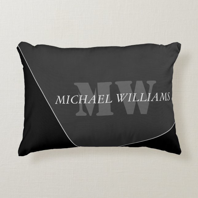 Modern Artistic Gray Black Monogram Accent Pillow (Front)