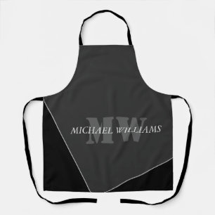 Modern Artistic Gray Black Monogram Apron