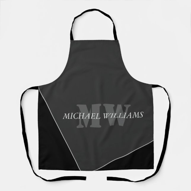 Modern Artistic Gray Black Monogram Apron (Front)