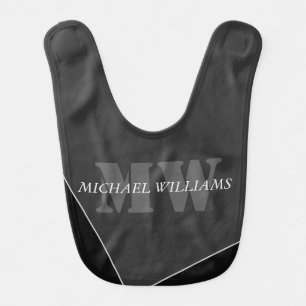 Modern Artistic Gray Black Monogram Baby Bib