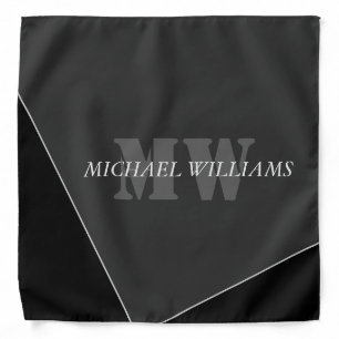 Modern Artistic Gray Black Monogram Bandana