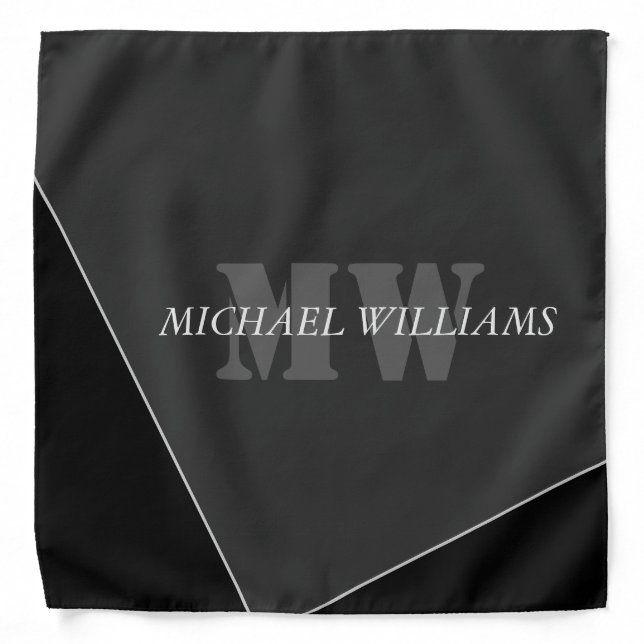 Modern Artistic Gray Black Monogram Bandana (Front)