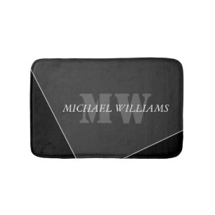 Modern Artistic Gray Black Monogram Bath Mat