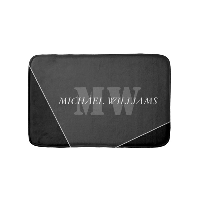 Modern Artistic Gray Black Monogram Bath Mat (Front)