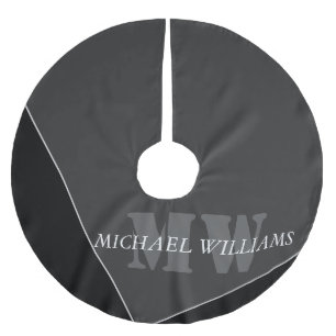 Modern Artistic Gray Black Monogram Brushed Polyester Tree Skirt