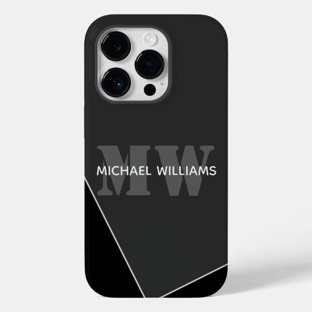 Modern Artistic Gray Black Monogram Case-Mate iPhone Case (Back)