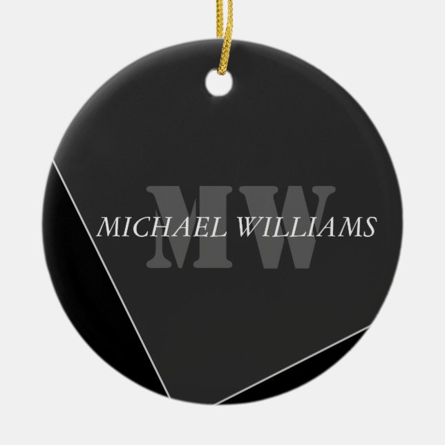Modern Artistic Gray Black Monogram Ceramic Ornament (Front)