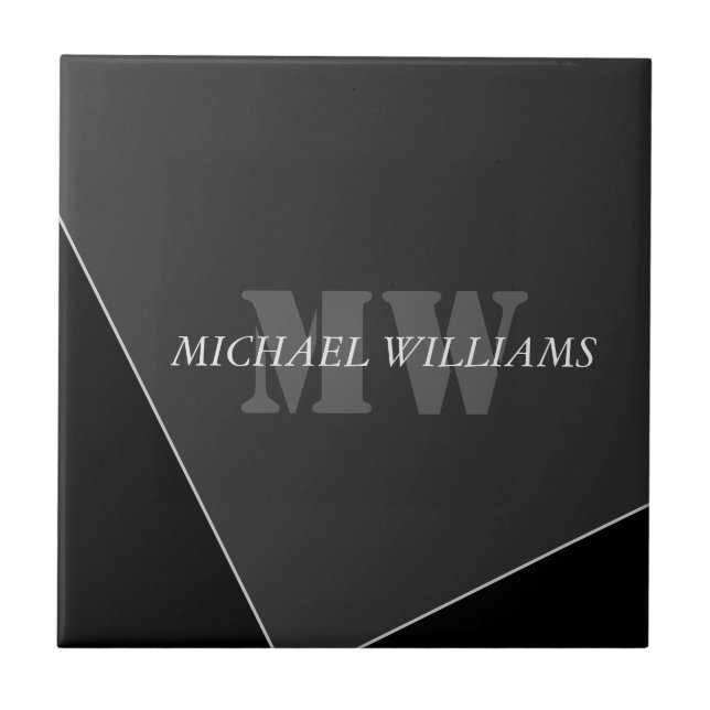Modern Artistic Gray Black Monogram Ceramic Tile (Front)
