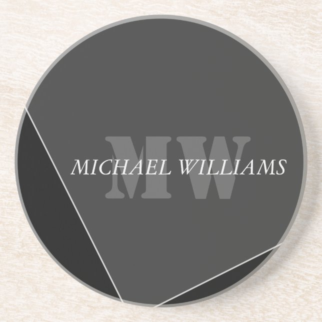 Modern Artistic Gray Black Monogram Coaster (Front)