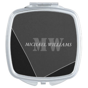 Modern Artistic Gray Black Monogram Compact Mirror