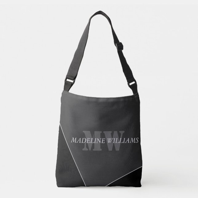 Modern Artistic Gray Black Monogram Crossbody Bag (Front)