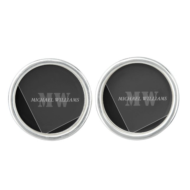Modern Artistic Gray Black Monogram Cufflinks (Front)