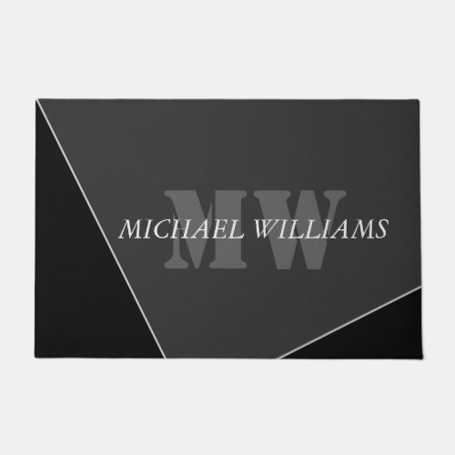 Modern Artistic Gray Black Monogram Doormat