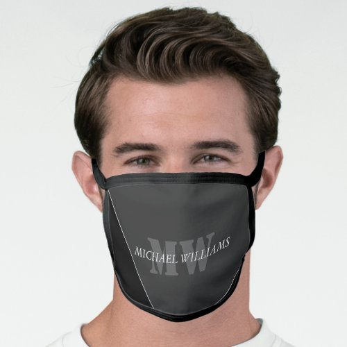 Modern Artistic Gray Black Monogram Face Mask