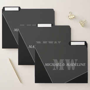 Modern Artistic Gray Black Monogram File Folder