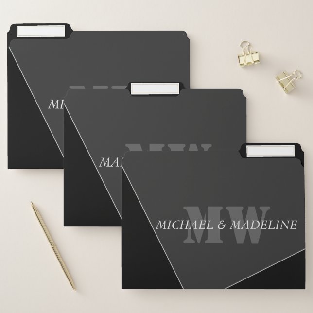 Modern Artistic Gray Black Monogram File Folder (Set)