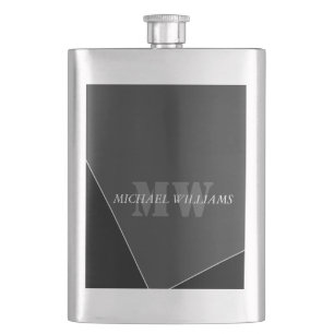 Modern Artistic Gray Black Monogram Flask