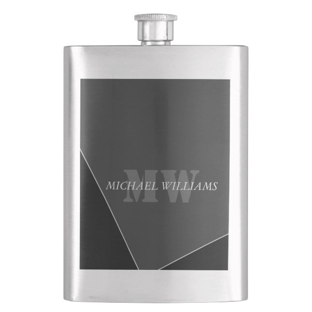 Modern Artistic Gray Black Monogram Flask (Front)
