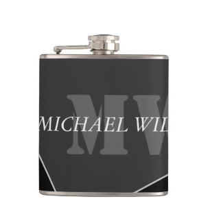 Modern Artistic Gray Black Monogram Flask