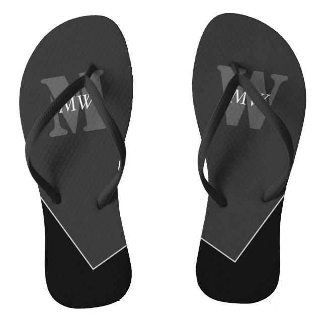 Modern Artistic Gray Black Monogram Flip Flops (Footbed)