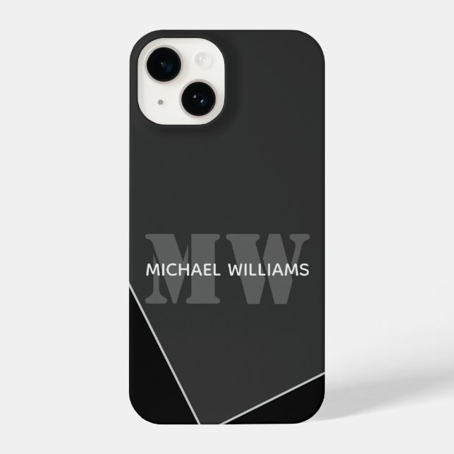 Modern Artistic Gray Black Monogram iPhone Case (Back)