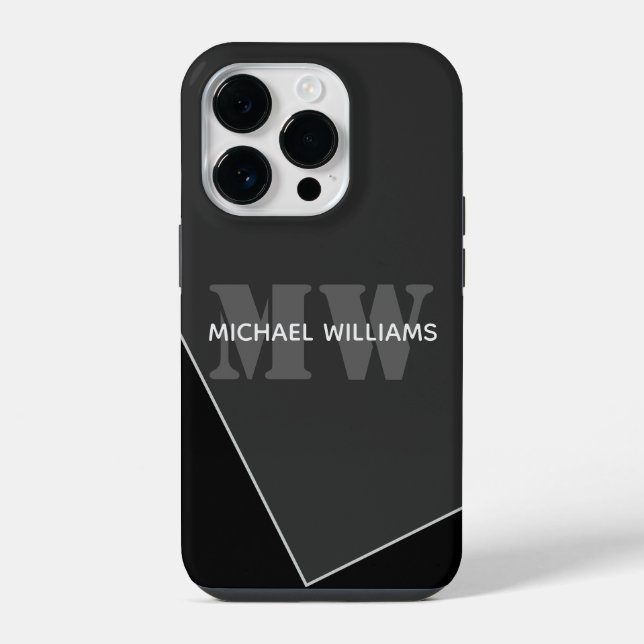 Modern Artistic Gray Black Monogram Iphone Case (Back)