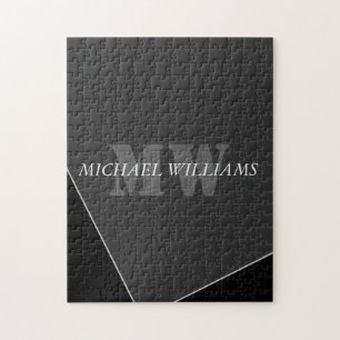Modern Artistic Gray Black Monogram Jigsaw Puzzle