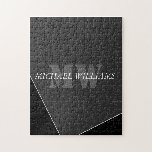 Modern Artistic Gray Black Monogram Jigsaw Puzzle (Vertical)