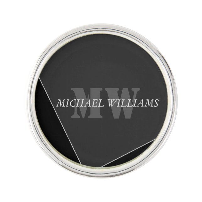 Modern Artistic Gray Black Monogram Lapel Pin (Front)