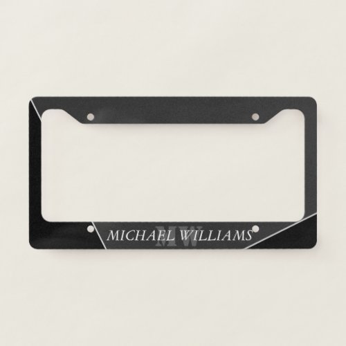 Modern Artistic Gray Black Monogram License Plate Frame