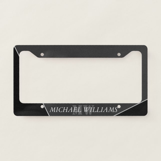 Modern Artistic Gray Black Monogram License Plate Frame (Front)