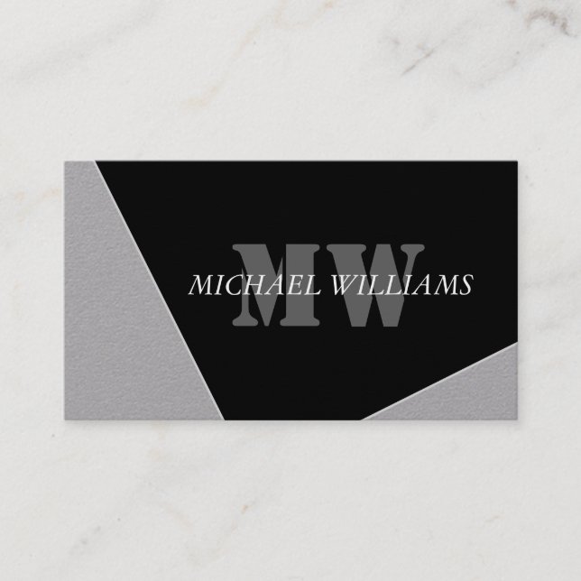 Modern Artistic Gray Black Monogram Loyalty Card (Front)