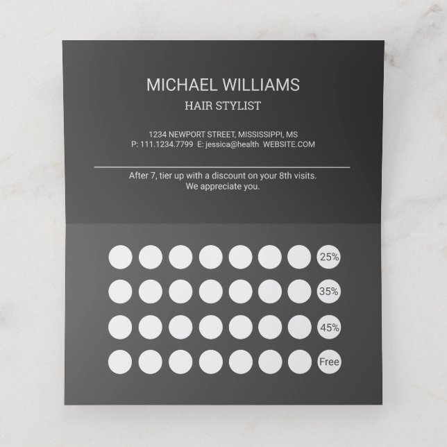 Modern Artistic Gray Black Monogram Loyalty Card (Inside Unfolded)