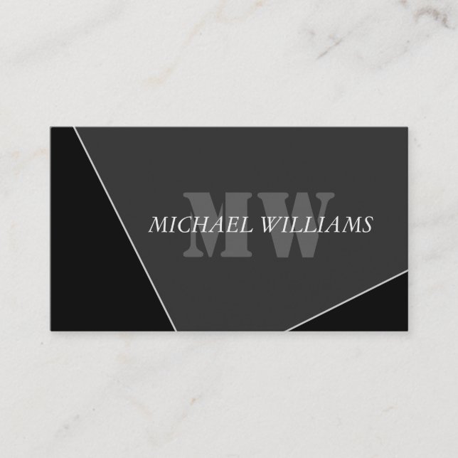 Modern Artistic Gray Black Monogram Loyalty Card (Front)