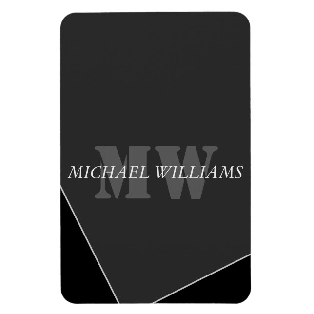 Modern Artistic Gray Black Monogram Magnet (Vertical)