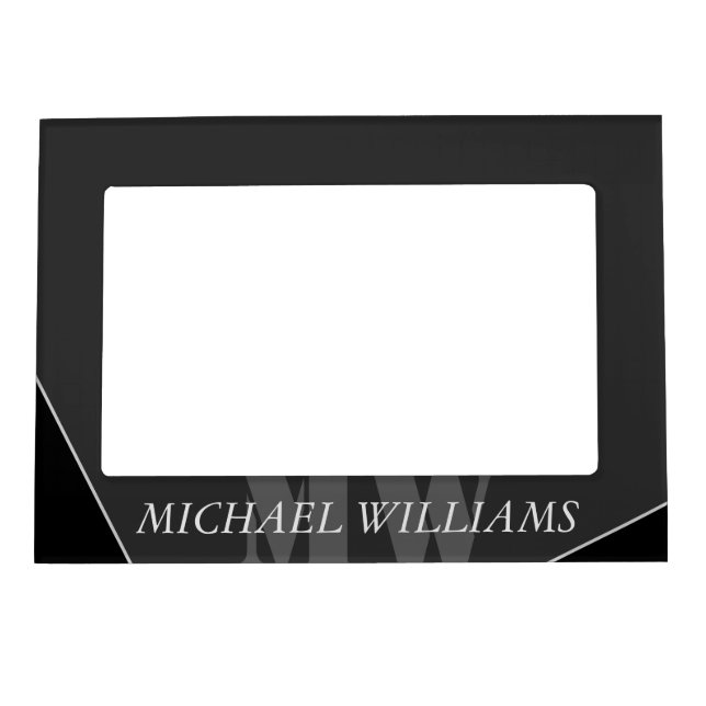 Modern Artistic Gray Black Monogram Magnetic Frame (Front)