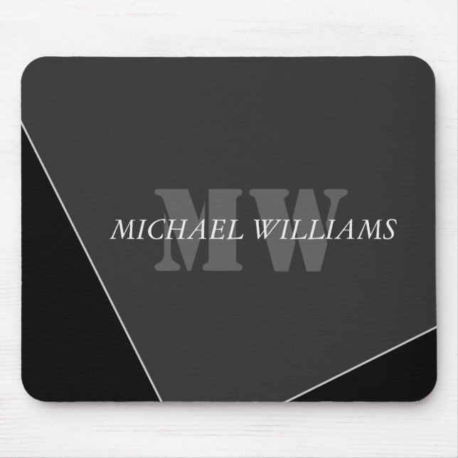 Modern Artistic Gray Black Monogram Mouse Pad (Front)