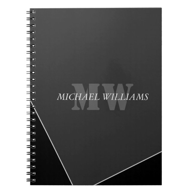 Modern Artistic Gray Black Monogram Notebook (Front)