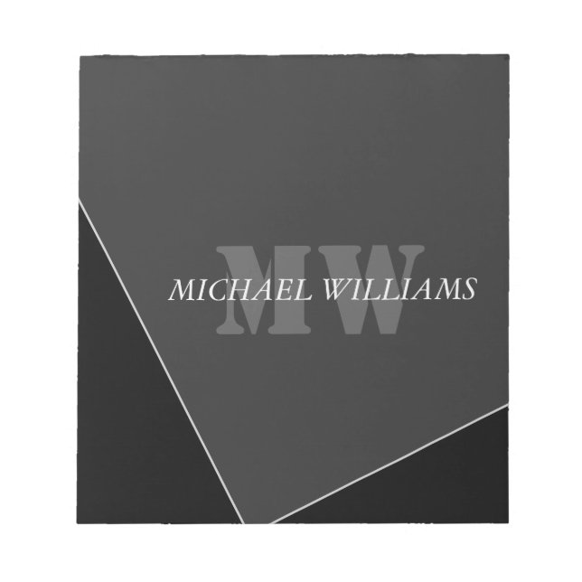 Modern Artistic Gray Black Monogram Notepad (Front)